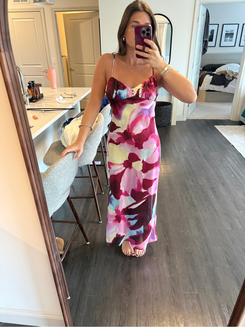 Zara Pink & Magenta Floral Slip Maxi Dress